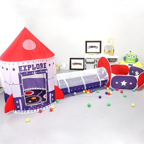 Barraca Infantil 3 Em 1 Astronauta Espaço Foguete Linda Toca Túnel Cesta Basquete Barraca Infantil P