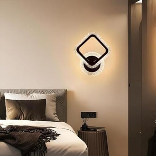 Image of SINOMAN Elegant Crystal Wall Light Decorative Sqaure Ring Design Sconce 3 Step Adjustable Color Changing, Soft Lighting for Living Room, Bedroom, Hallway, and Home Decoration (Inbuilt Led)