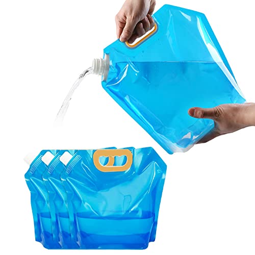 3Pcs Contenedor de Agua Plegable, 10L Recipiente de agua Potable con tapa densa, sin BPA, Bolsas de Agua para camping, senderismo, emergencia, a prueba de fugas, botella de agua congelable (Azul) Cover