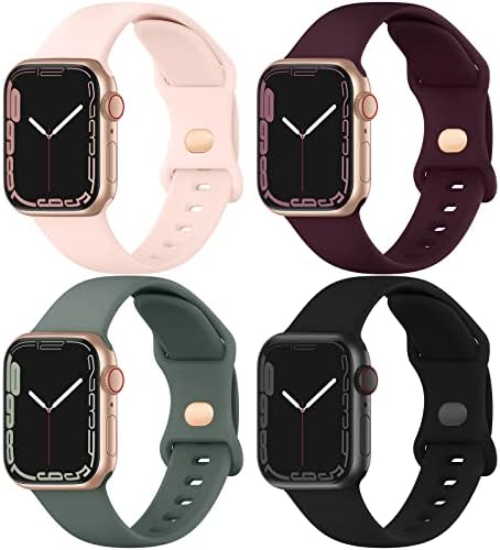 Adepoy 4 Pack Strap Compatible for Apple Watch Strap 41mm 40mm 38mm, Soft Silicone Snap Buckle Design Replacement Sport Band for iWatch Series 8 Ultra SE 7 6 5 4 3 2 1