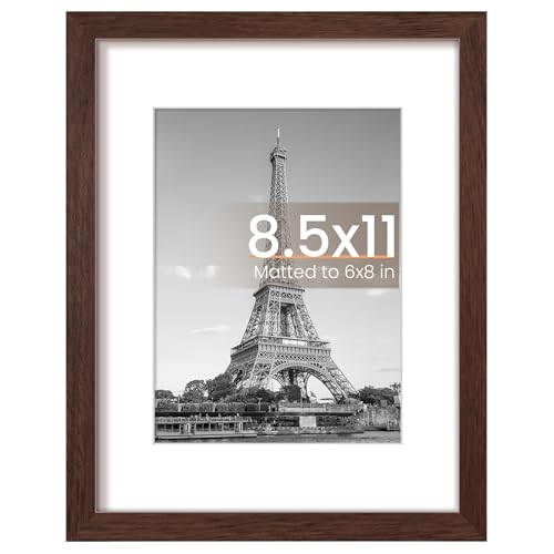 Image of upsimples 8.5x11 Picture Frame, Display Pictures 6x8 with Mat or 8.5x11 Without Mat, Wall Hanging Photo Frame, Brown, 1 Pack