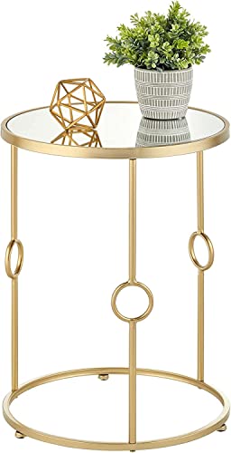 Round Metal Side/End Table with Decorative Legs, in-Lay Top, Home...