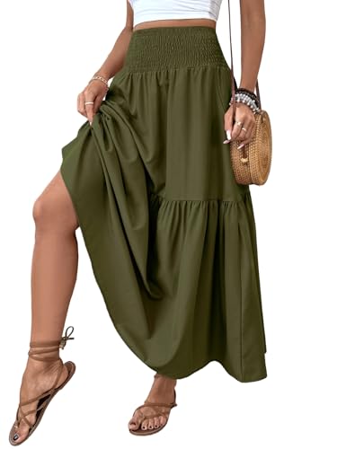 LIAMERHE Jupe Longue Femme d'été Maxi Jupe Bohème Ligne A Taille Haute Élastique Jupes Imprimé...