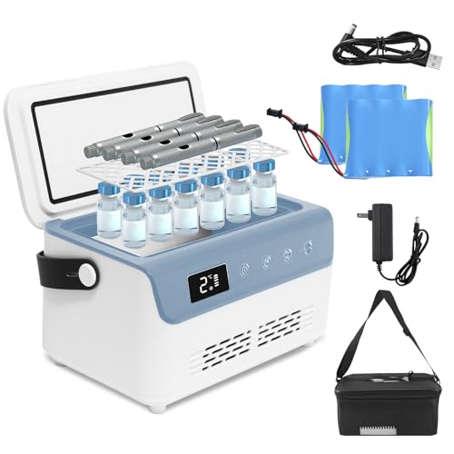 Electric Insulin Cooler Travel Case Box Mini Insulin Fridge Portable Insulin Refrigerator Diabetic Cooler Box for 4-5 Pens 2-18 Temperature Control with Handle Power Supply Rechargeable Battery