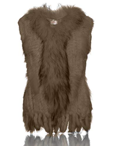 HEIZZI 100% piel de conejo chaleco con cuello de mapache de punto elegante suave