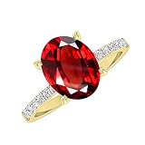 Anillo de compromiso Dazzlingrock Collection para mujer en oro amarillo macizo de 14 quilates, con granate ovalado de 9x7 mm y diamante blanco redondo de 0,19 ct, talla 6.
