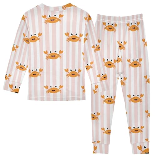 Pajama Sets Long Sleeve Crab Pattern on Stripes Soft Comfy Sleepwear 2 Piece PJS 3-8T3