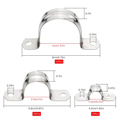 30 Pack Stainless Steel Rigid Pipe Strap, Yotako Two Hole U-Bracket Pipe Clamps Clip Snap Holder Bracket 1 1/2 Inch for PVC Pipes, IMC Conduit