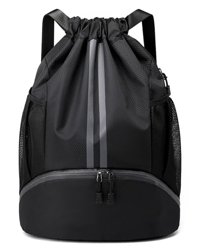 BROTOU Soccer Bags - Football & Volleyball Backpack with Ball & Shoe Compartment Gym Bags for Men/Women (L Black)