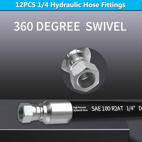 Image of 12PCS 1 /4 inch JIC 37 Female Hydraulic Hose Fittings, Hydraulic Hose Crimp Fitting Ends for Air Hose Repair Kit