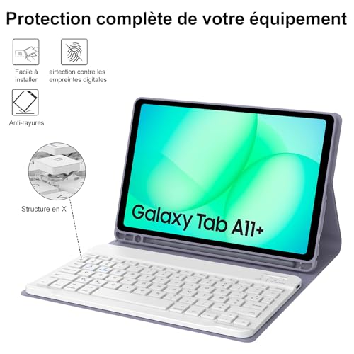 Protégez votre Samsung Tab A11+ avec cet étui clavier AZERTY violet - 6