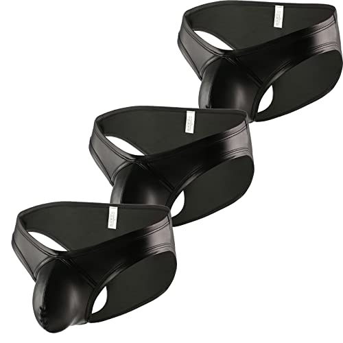 Male's Briefs Faux Leather Jockstrap Thong Stretch Briefs Sissy Pouch Panties Underwear