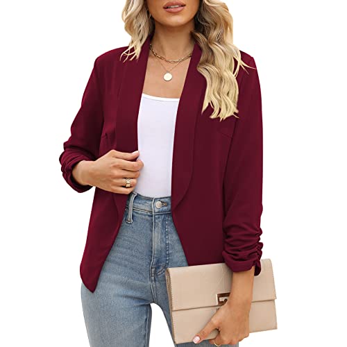 Image of POGTMM Women 3 /4 Sleeve Blazer Open Front Cardigan Jacket Work Office Blazer