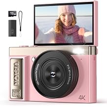 4K Digital Camera Pink for Girls Teens 64MP Vlogging Camera with Flip Screen - 16X Zoom - Cute Compact Cam for Photography and YouTube Aesthetic Point and Shoot Gift for Ages 8-18