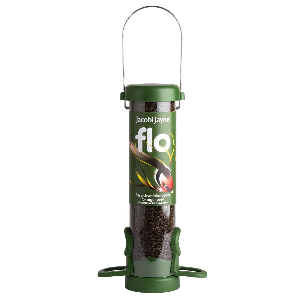 Jacobi Jayne® flo™ Bird Feeder - Bird feeders for small birds. Easy clean bird seed feeder. Won't clog or block. Flo™ hanging bird feeder for wild bird seed. 2 YEAR GUARANTEE. Classic green, small. — view 8