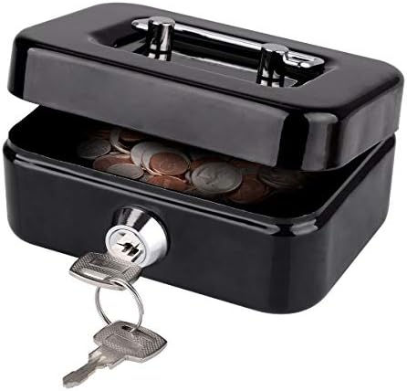 Cash Box, LeHatori Small Money Safe Key Lock Box with Coin Slot Portable Metal Cash Registers Security Storage Bill Container with Carry Handle (4.5 Inch)