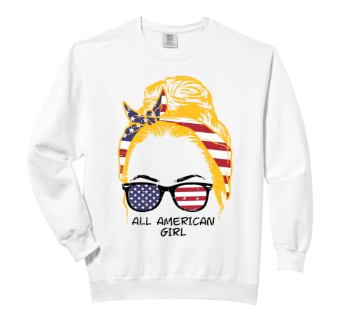 All American Girl Blonde Hair Bun US Flag 4th Of