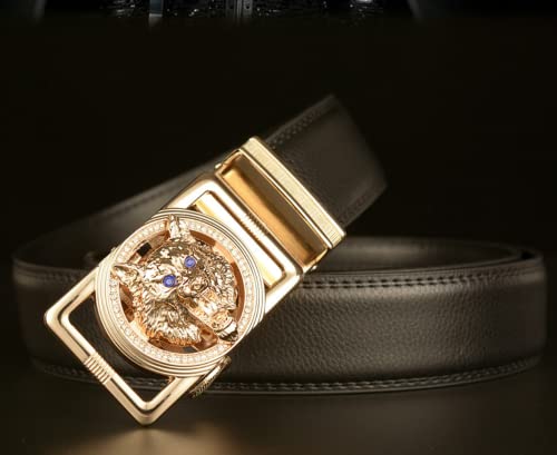 Luxury Men Belts Wolf Head Black Leather 1.38 inch Width Designer Belts for Men,Used for Mens Dress Casual Adjustable Belt3