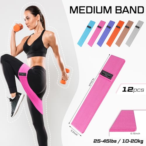 Image of 12 Pcs Fabric Resistance Bands for Working Out Non-Slip Booty Exercise Loop Bands for Women Men Glutes Hip Thigh Butt Yoga Pilates Fitness Gym, Light Medium Heavy