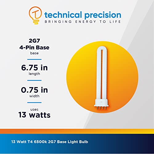 T4 Cfl 13 Watt Pl Lamp 4 Pin Light Bulb Replacement For Light Bulb Lamp Pl 120V 13W 6400K 4 Pin 2G7 Base By Technical Precision - 6500K Cool Daylight - 10000 Hours - 825 Lumens - 1 Pack #TOP5