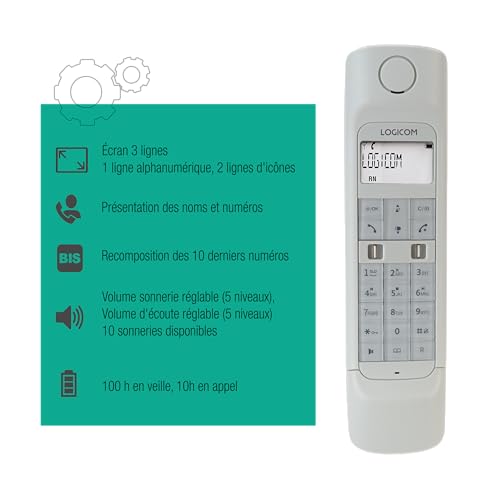Teléfono inalámbrico de diseño Logicom Retro 2 DECT blanco con contestador automático 3