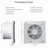 EINTTAX Badlüfter 150mm mit Nachlauf & Rückstauklappe, Abluftventilator 320m³/h, ≤34dB, für Bad Küche Schlafzimmer Garage (Cremefarben) – Ansicht 2