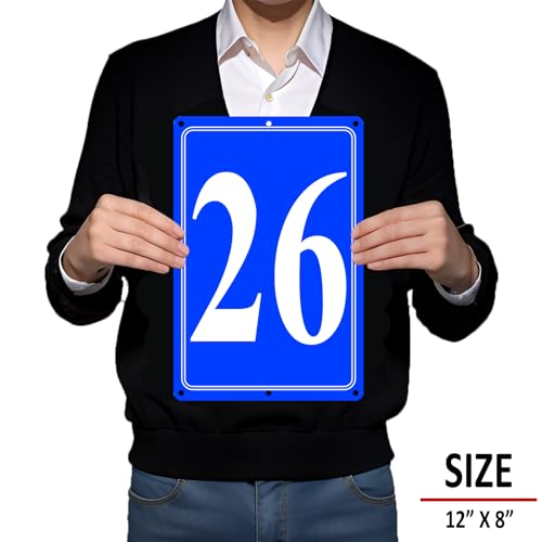 Image of Premium Aluminum Number Signs 26, Metal 12 inch X 8 inch Blue Numbered Signs Outdoor for Parking Lots, Floor, Dock, Court, Aisle, Field, High Visibility, No Fade, Weather-resistant