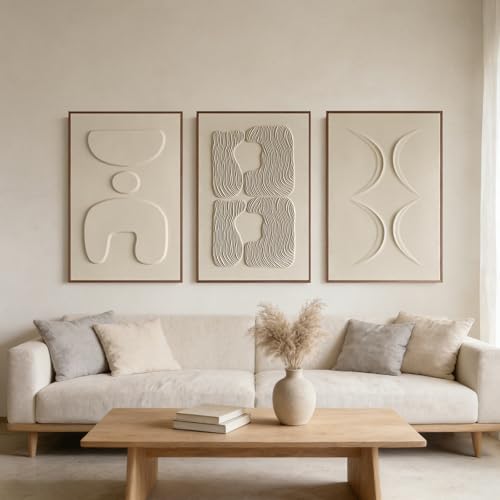 Thalasse Large 3-Piece 3D Textured Wall Art for Living Room, 24x36 Inch | Wabi Sabi Sandstone Relief Panels with Solid Wood Frames, Minimalist Wall Decor for Hallway and Entryways - Image 3