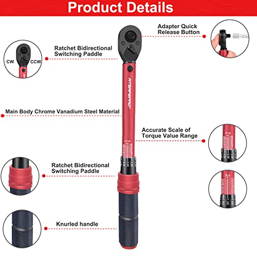 3/8- Inch Drive Click Torque Wrench, Atsafepro Dual-Direction Adjustable 72-Tooth Torque Wrench (5-50Ft.lb),Torque Wrech With Extension Bar&Spark Plug Sockets For Automotive And Motorcycle Maintenance #TOP3