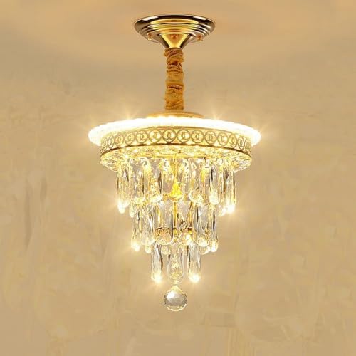 Zhi Ben Lustres, Lustre Moderne à LED en Cristal avec Gouttes de Pluie, éclairage de Plafond doré, idéal for Un Couloir, Une Chambre, Une Salle de Bain ou Une entrée.(A)