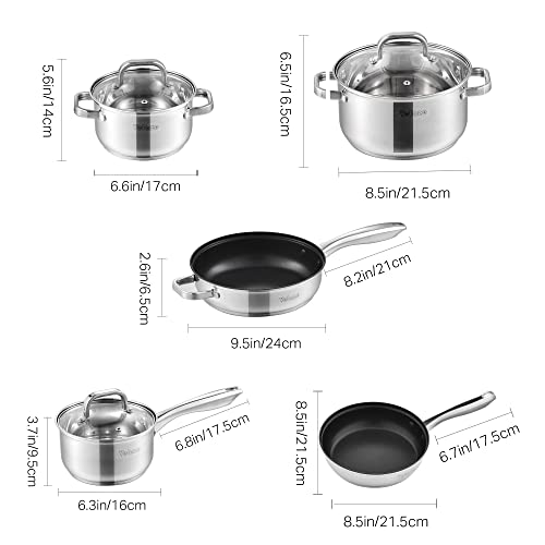 Velaze Topfset Induktionsherd, 8-teilig Kochtopf Set mit Antihaft Bratpfanne, Topf Set Induktion mit Glasdeckel, Edelstahl Töpfe Set für alle Herdarten und für verschiedene Kochbedürfnisse – Bild 3