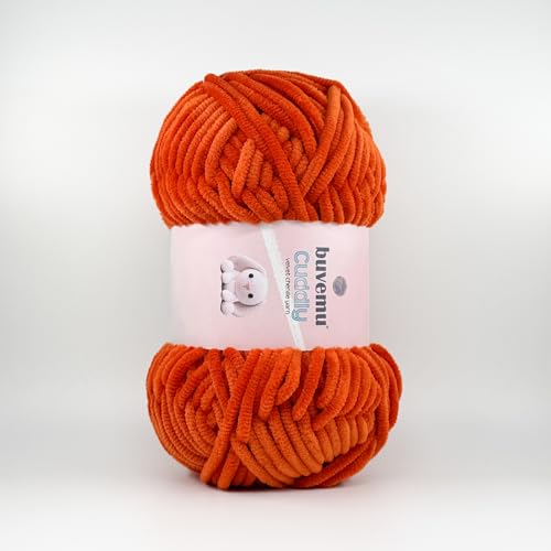 Image of Cuddly Velvet Chenille Yarn, Super Soft Fluffy Bulky for Knitting Crocheting Crafting Blanket Amigurumi, Durable for Shedding, 100 Gram (3.53 Ounces) 109 Yards (100 Meters) (Burnt Orange)