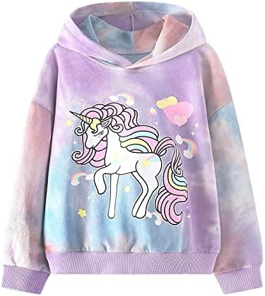WELAKEN Tie-dye Sweatshirts with Unicorn for Girls Toddler & Kids II Big Girl's Pullover Hoodies