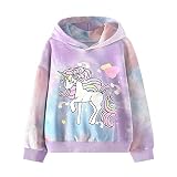 WELAKEN Tie-dye Sweatshirts with Unicorn for Girls Toddler & Kids II Big Girl's Pullover Hoodies