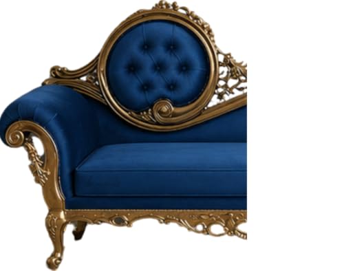 Image of Victorian Style Chaise Lounge, Tufted Cream Upholstery, Mahogany Wood Frame, Classic Living Room Furniture (Blue)