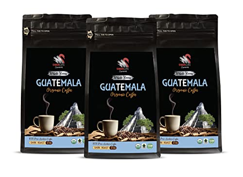 Granos de café orgánico tostado oscuro Guatemala 3 bolsas