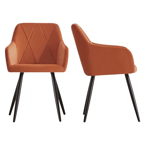 Juego de 2 sillas de comedor modernas de terciopelo con reposabrazos, respaldo grueso y patas de metal, elegante silla de oficina para cocina, sala de estar o sala de ocio, color naranja