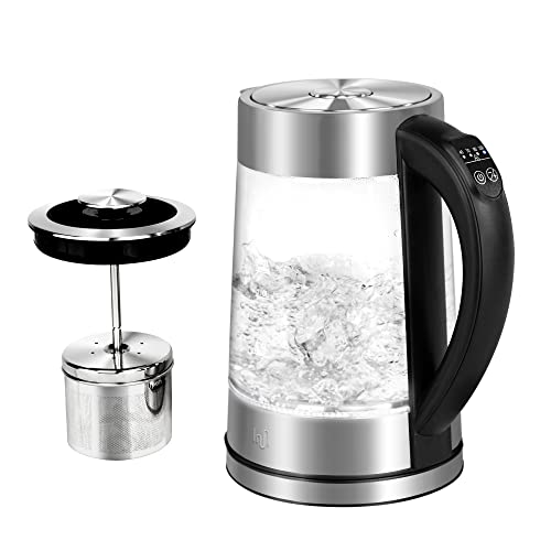 Impolio Maris LED Glas Wasserkocher 1,7 L, LCD Display mit Temperatureinstellung und Warmhaltefunktion - Teesieb & Aufsatz, GS geprüft von TÜV Süd, Teekocher Edelstahl, Abschaltautomatik, Kettle