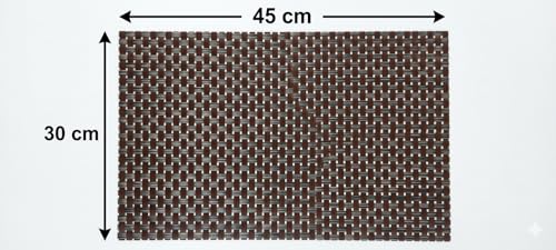 Image of Dribble Premium Anti UV-Mesh Woven PVC Table Placemats Set of 6 - Non-Slip, Heat Resistant, Washable Dining Table Mats for Kitchen, Dining & Office - 45cm X 30cm Durable Textured Design (Brown)