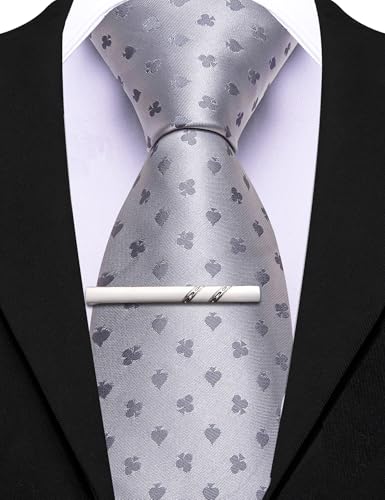 Image of Barry.Wang Silk Ties for Men Fun Necktie and Tie Clip Set for Wedding Party Business Formal Extra Long