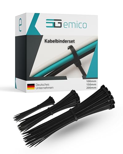 emico Kabelbinder Set 75 Stück Schwarz - Längen 100/150/200 mm - 2,5/3,6/4,8 mm - Aus hochwertigem PA 6.6 - Selbstverriegelnd & universell - Ideal für Organisation, Befestigung & Bündelung aller Art
