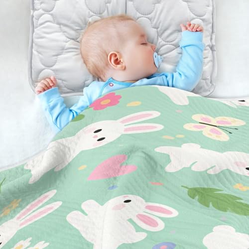 Custom Cute Bunny Rabbit Butterfly Flower Light Green Baby Girl Blankets Set Cozy Customize Image Baby Blanket with Name for Girls or Boys 30x40in cobijas para personalizadas4