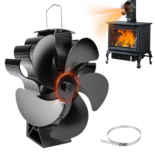 2 en 1 Magnético Ventilador de Estufa Ventiladores 5 Palas Ventilador Chimenea Funcionamiento Silencioso Ventilador de Calor Alimentado ventilador de estufa de Leña para Estufas Leña/Estufas/Chimeneas