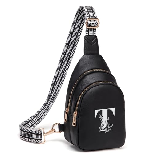 Crossbody Bags for Women Initial Sling Bag Cross Body Fanny Packs Personalized Gifts for Mom Women Wife Black T