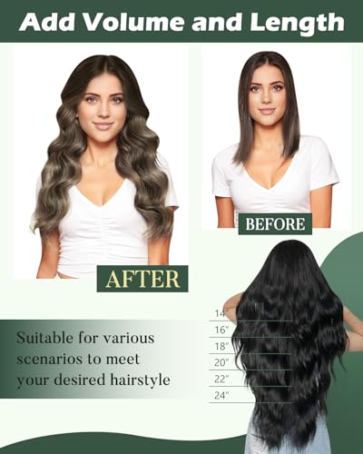 Image of Ugeat 24 Inch Weft Hair Extensions Human Hair, Sew in Weft Hair Extensions Human Hair 100g, Sew in Extensions Long Straight, Dark Brown Balayage Ash Blonde