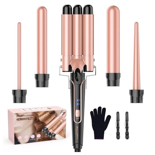 Beach Waver Curling Iron Wand, 5 in 1 Curling Wand Set with 3 Barrel Hair Crimper for Women, Fast Heating Hair Wand in All Hair Type