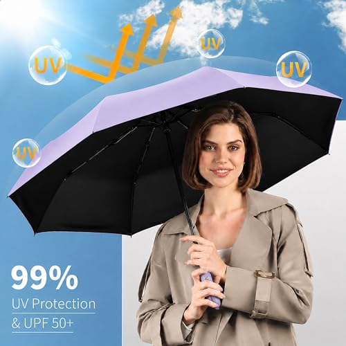 Image of AYSIS UV Umbrella with Novelty Clip Handle, Travel Umbrellas for Rain and Sun Windproof Compact, Automatic Open Close, 8 Ribs, Portable Umbrella for Men and Women
