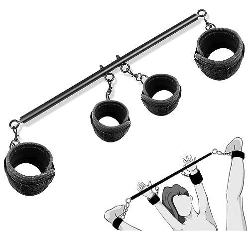 Spreader Bar Sex Toys Sex Furniture Restraints with Handcuffs Ankle Cuffs BDSM Bondage Set for Couples Adults SM Games Sex Play Adjustable and Detachable 22-36 Inch (Black)