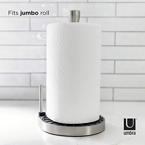 Umbra Spin Click N Tear Paper Towel Holder Stand For Countertop - One-Handed Tear, Nickel/Black #TOP4