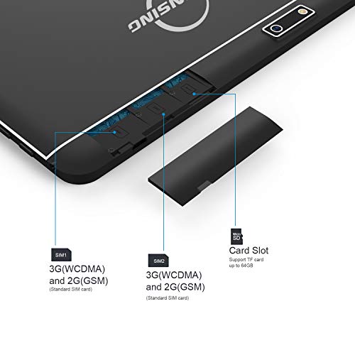 Tablet 10 inch, Android 8.1 Go Tablets PC, 3G Phablet with Dual Card Slot, Dual Camera, 1+16GB, GMS Certified, 1.3GHz, 1280x800 IPS, WiFi, Bluetooth, GPS - Black